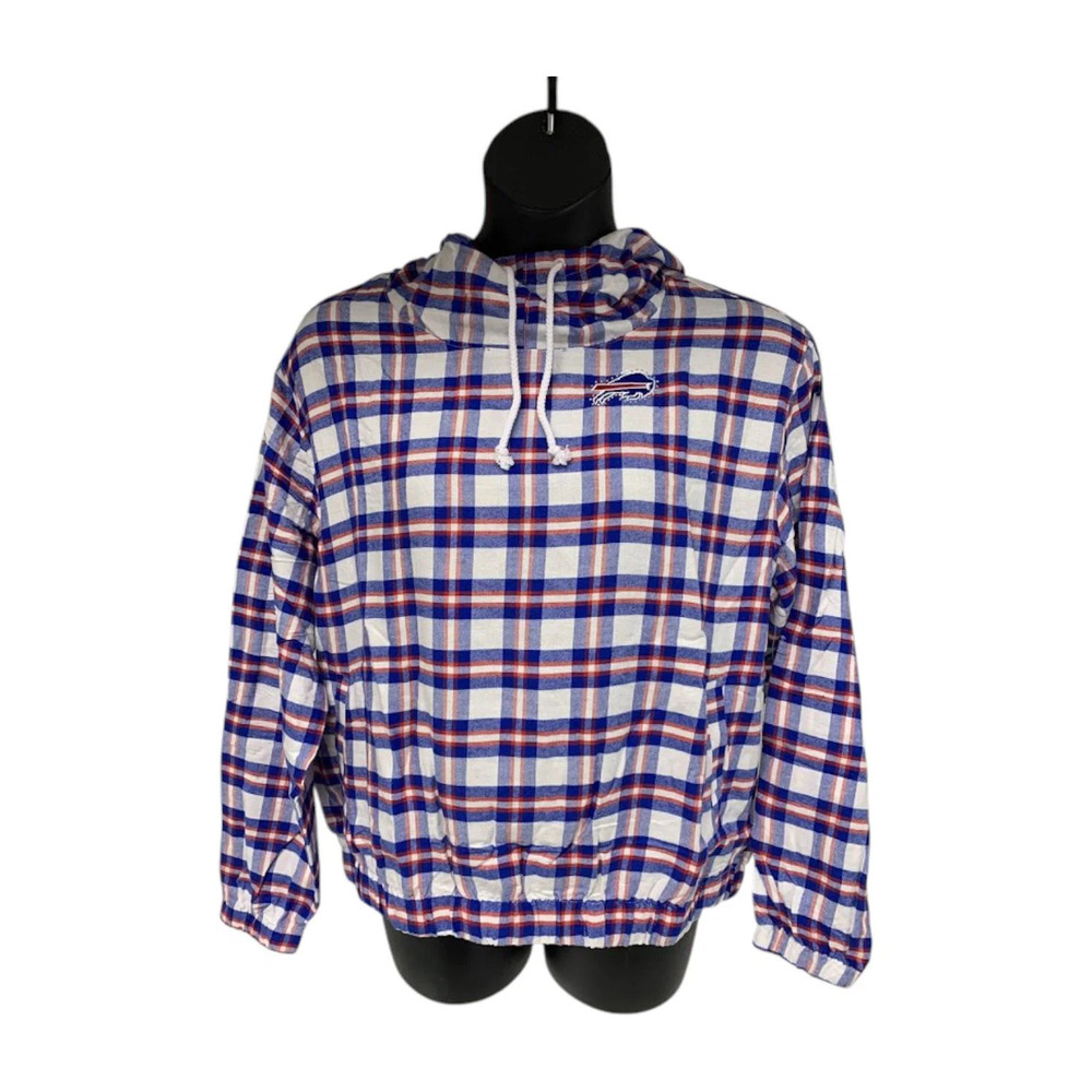 NFL Women's Concepts Flannel Long Sleeve Hoodie Top Red/Blue - Regular